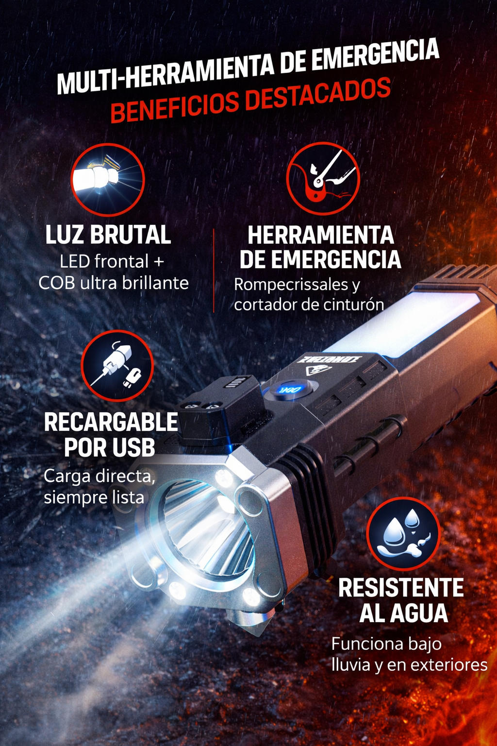 Linterna Con Martillo De Seguridad Y Aut